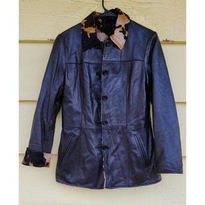 GORGEOUS VINTAGE Harold's AUTHENTIC leather and cow print reversible coat!